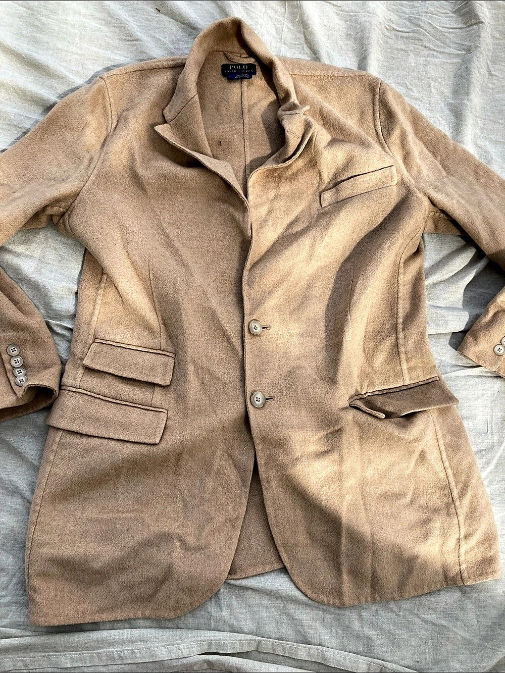 Polo Ralph Lauren camel cozy soft felt wool blend Belted Blazer jacket